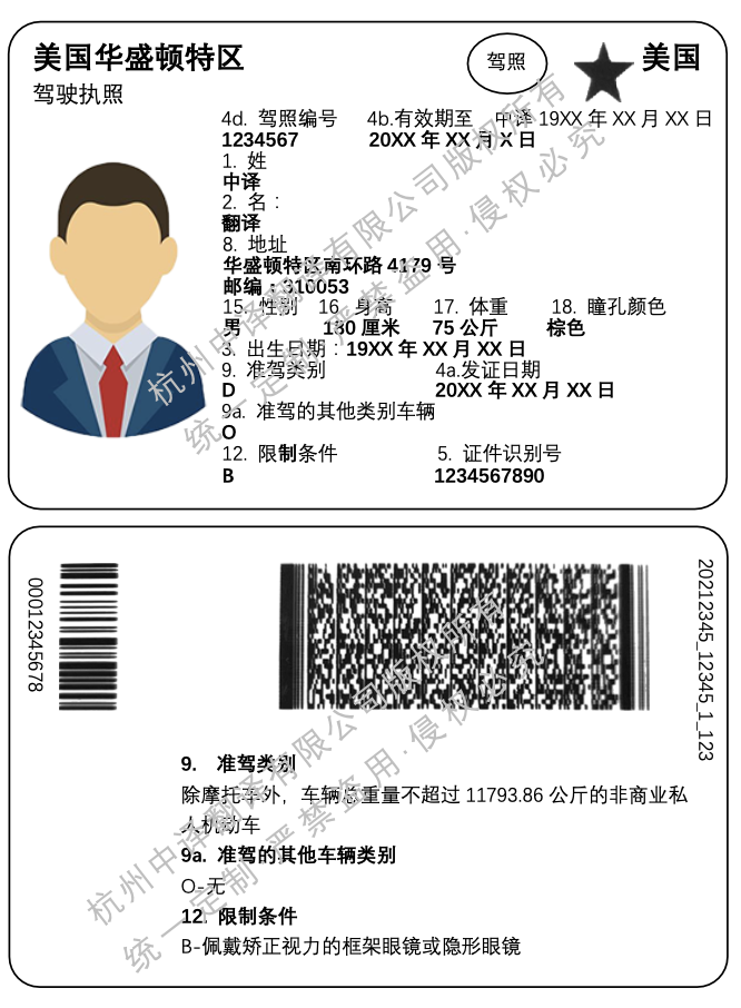 美國華盛頓特區駕照翻譯模板.png