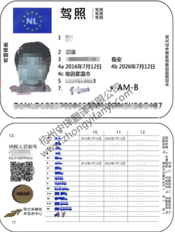 荷蘭語(yǔ)駕照翻譯,荷蘭駕照翻譯.png